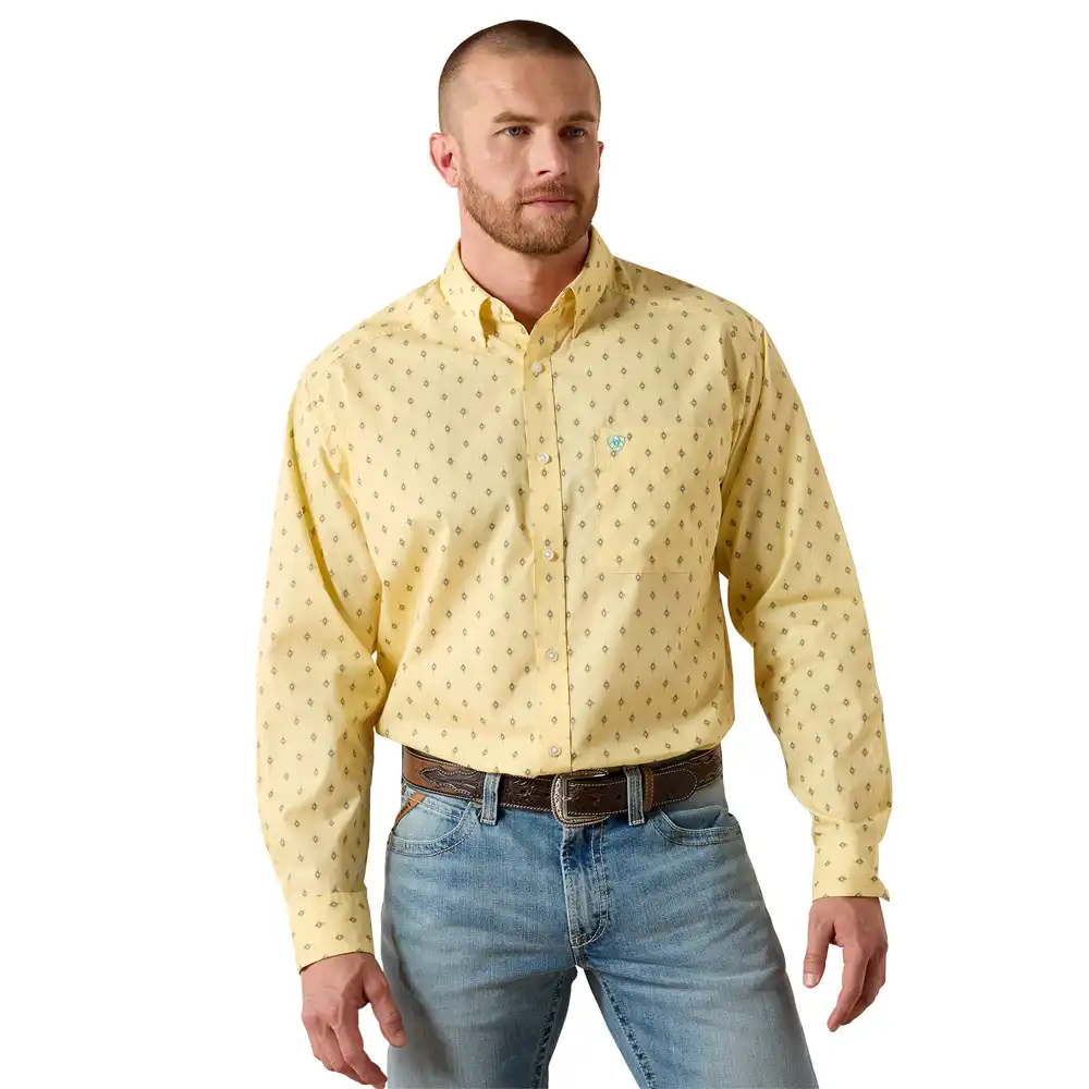 ariat men's long sleeve shirt yellow medallion