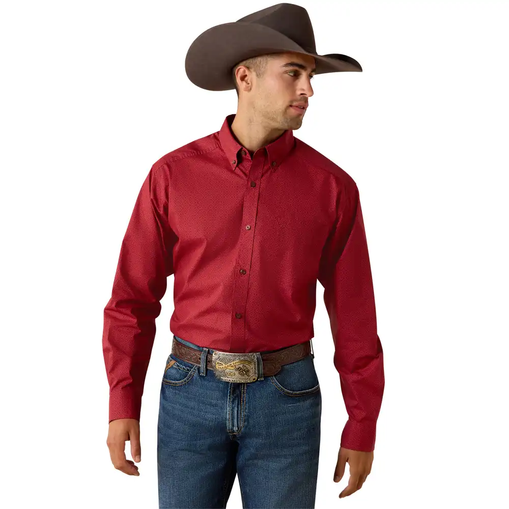 ariat men's long sleeve shirt red