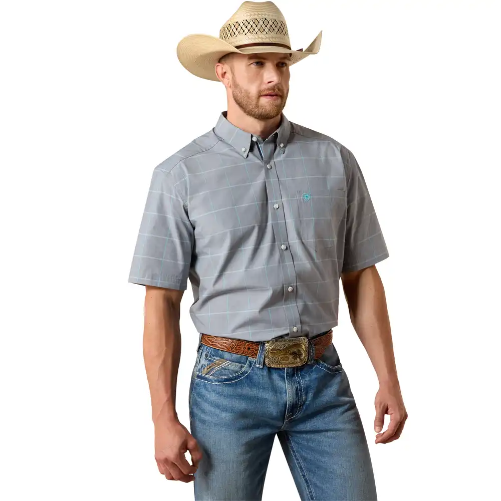 ariat men's short sleeve shirt grey