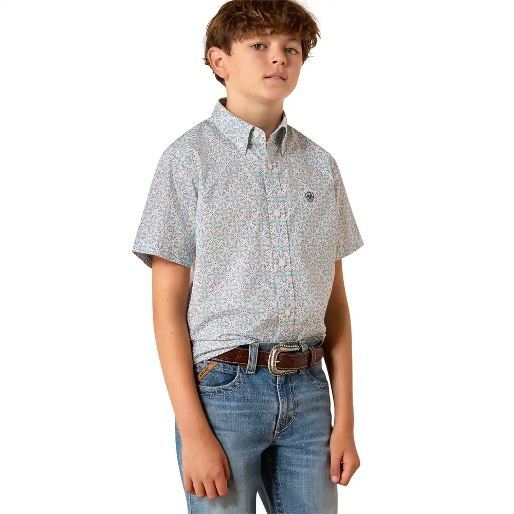 ariat boy's short sleeve shirt grey