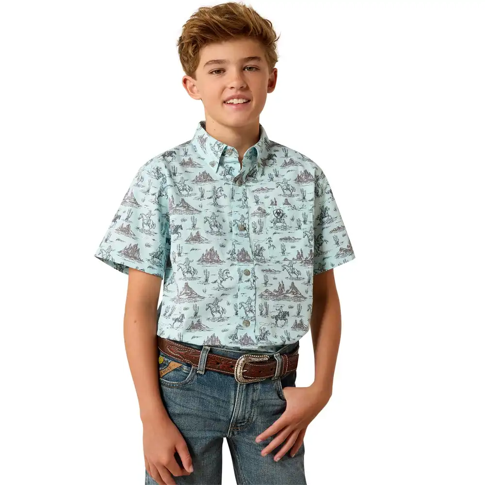 ariat boy's short sleeve shirt blue