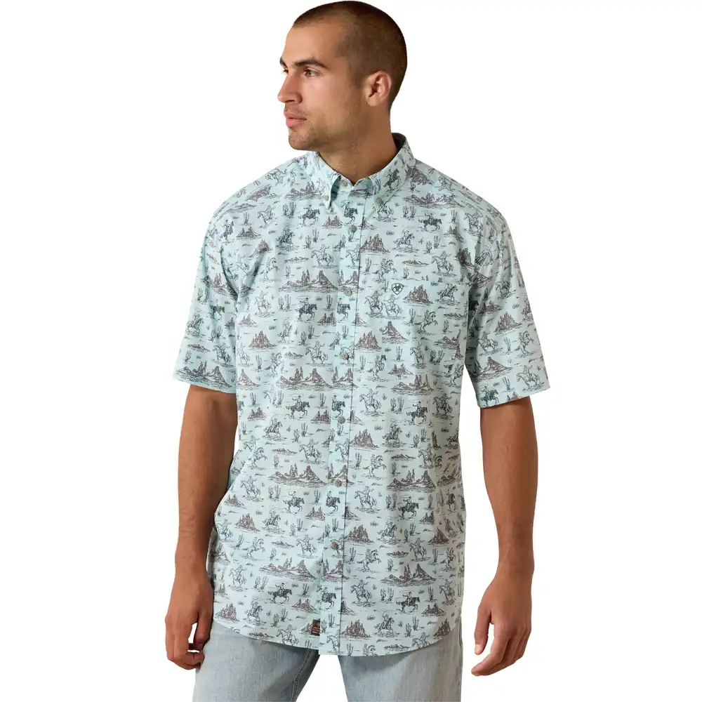 ariat men' short sleeve printed shirt blue