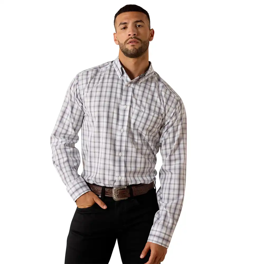 ariat men's long sleeve wrinkle free shirt white plaid