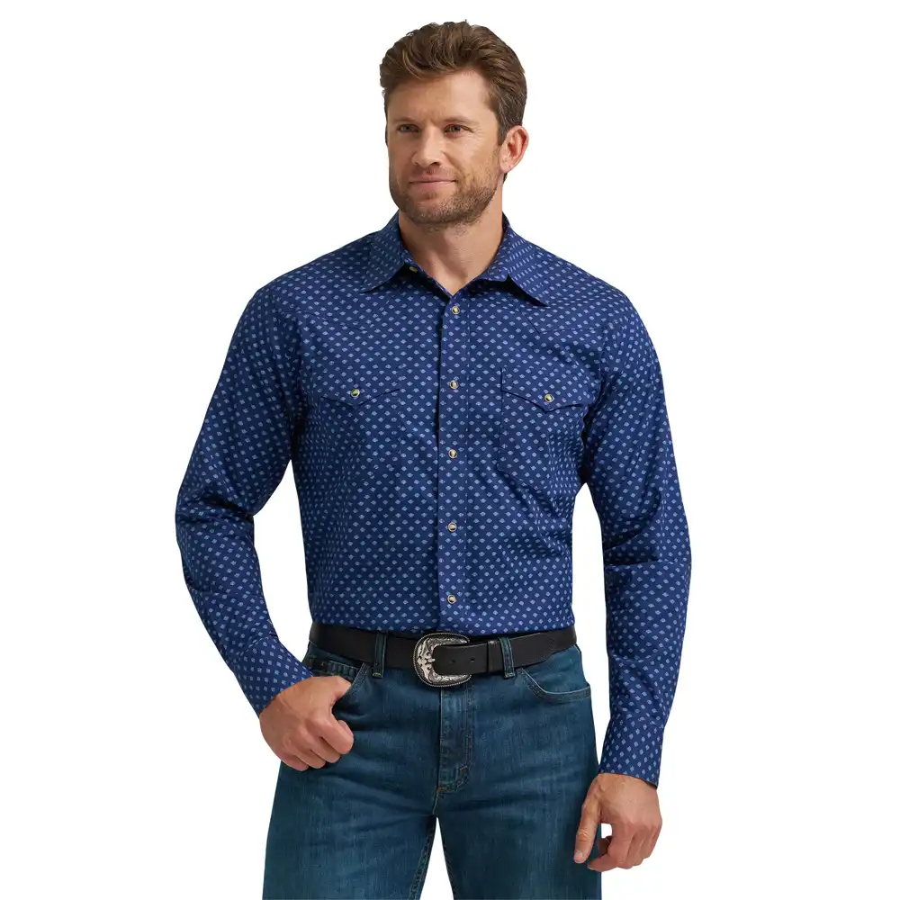 wrangler men's long sleeve shirt blue