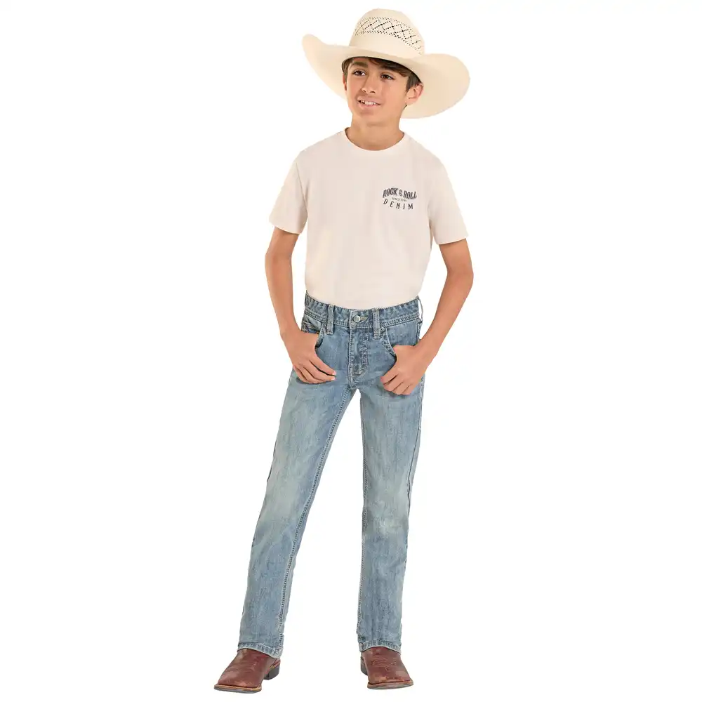 rock & roll denim boy's straight leg jean light wash
