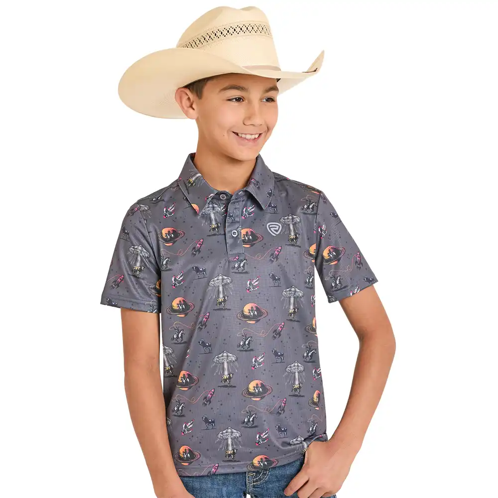 rock & roll denim boy's polo space cowboy print