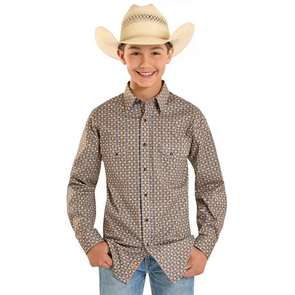 rock & roll denim boy's long sleeve shirt dark brown