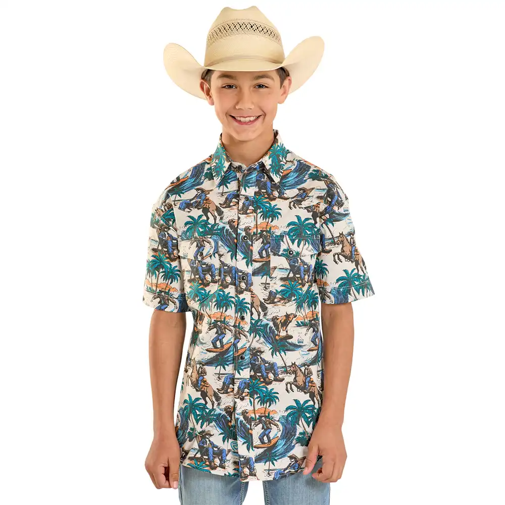 rock & roll denim boy's short sleeve shirt printed