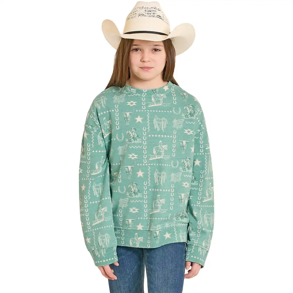 rock & roll denim girl's pullover turquoise