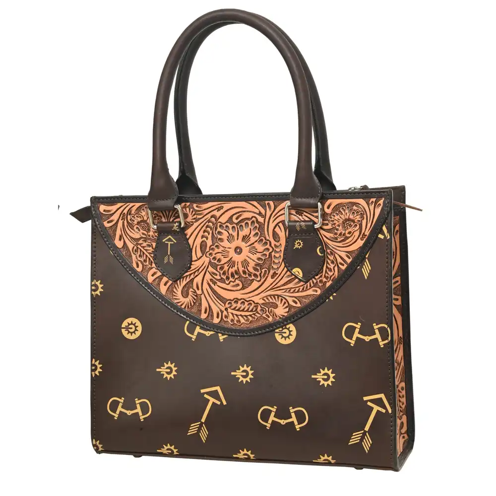 rafter t ranch handbag with floral tooling