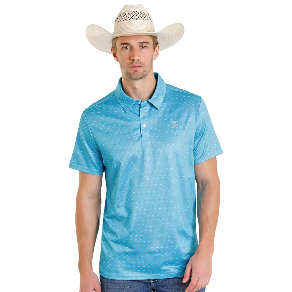 rock & roll denim men's polo shirt peacock