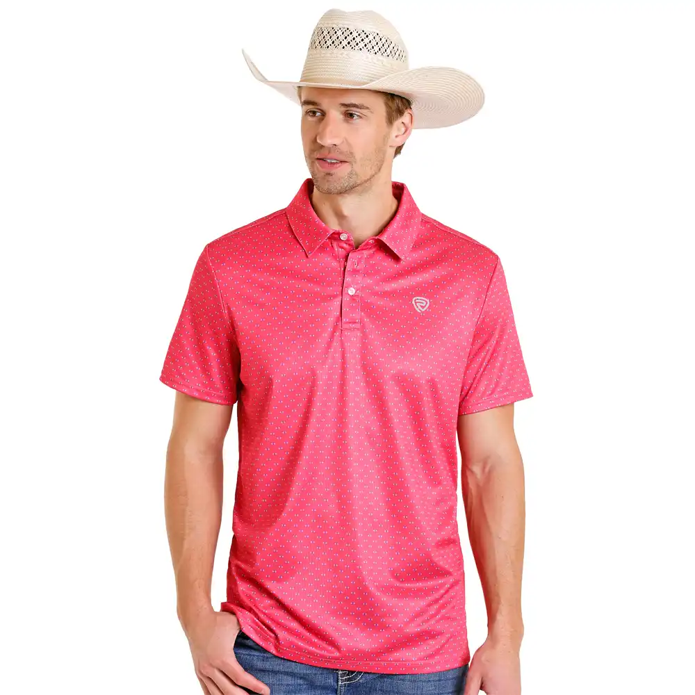 rock & roll denim men's polo hot pink