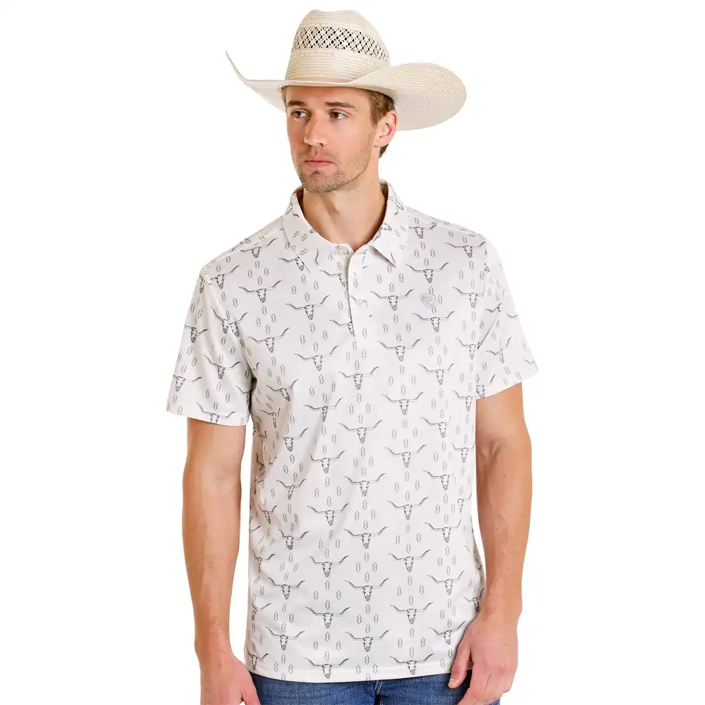 rock & roll denim men's polo shirt natural