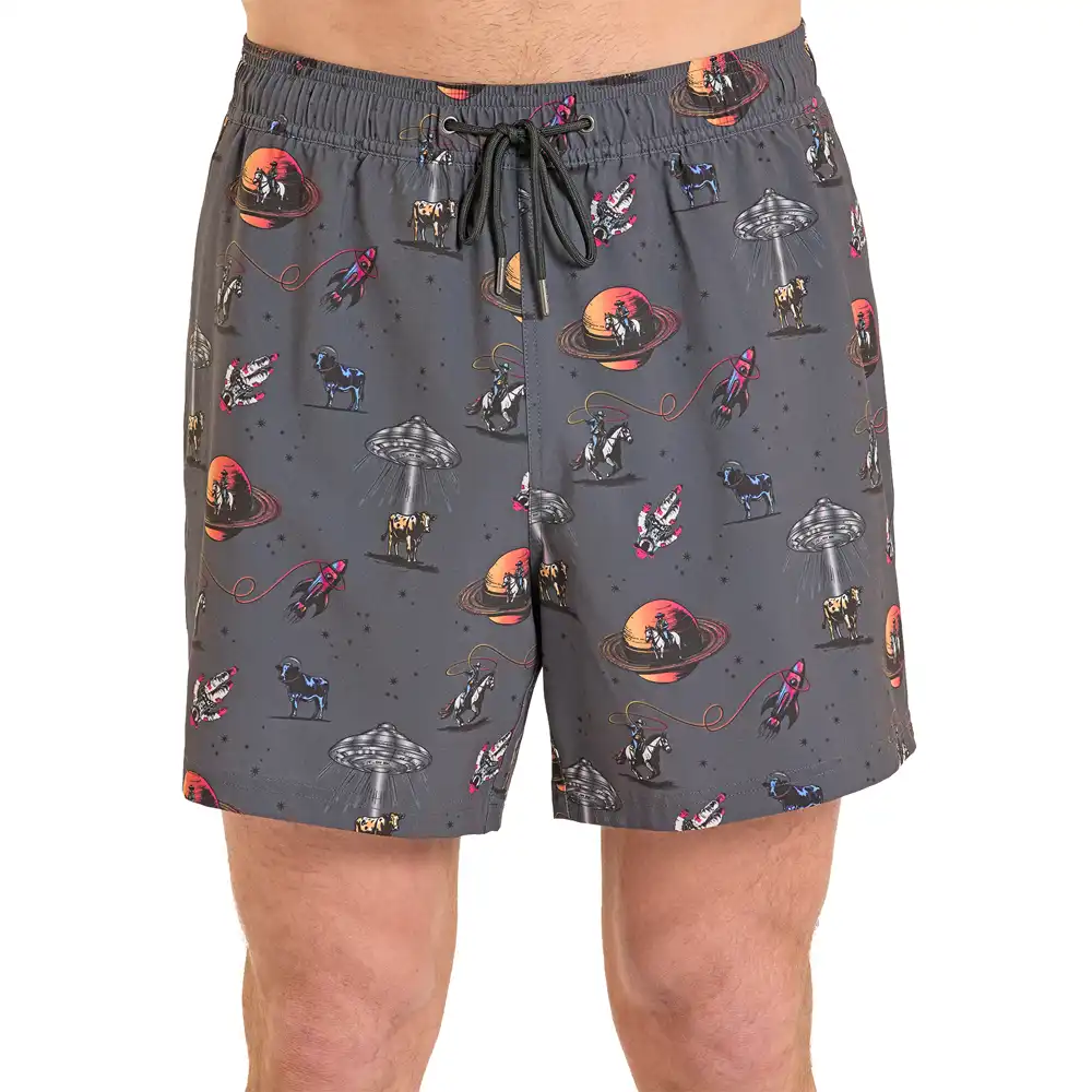 rock & roll denim men's swim shorts space cowboy