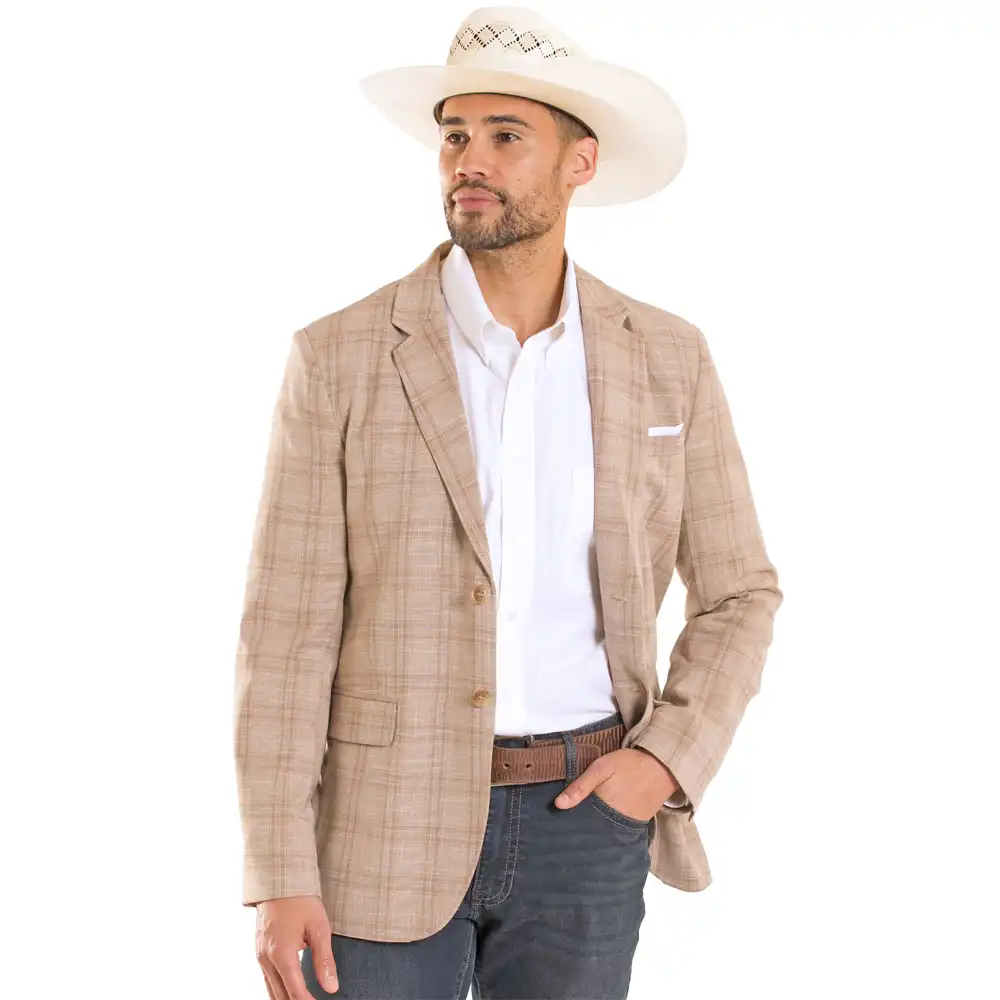 rock & roll denim men's blazer tan