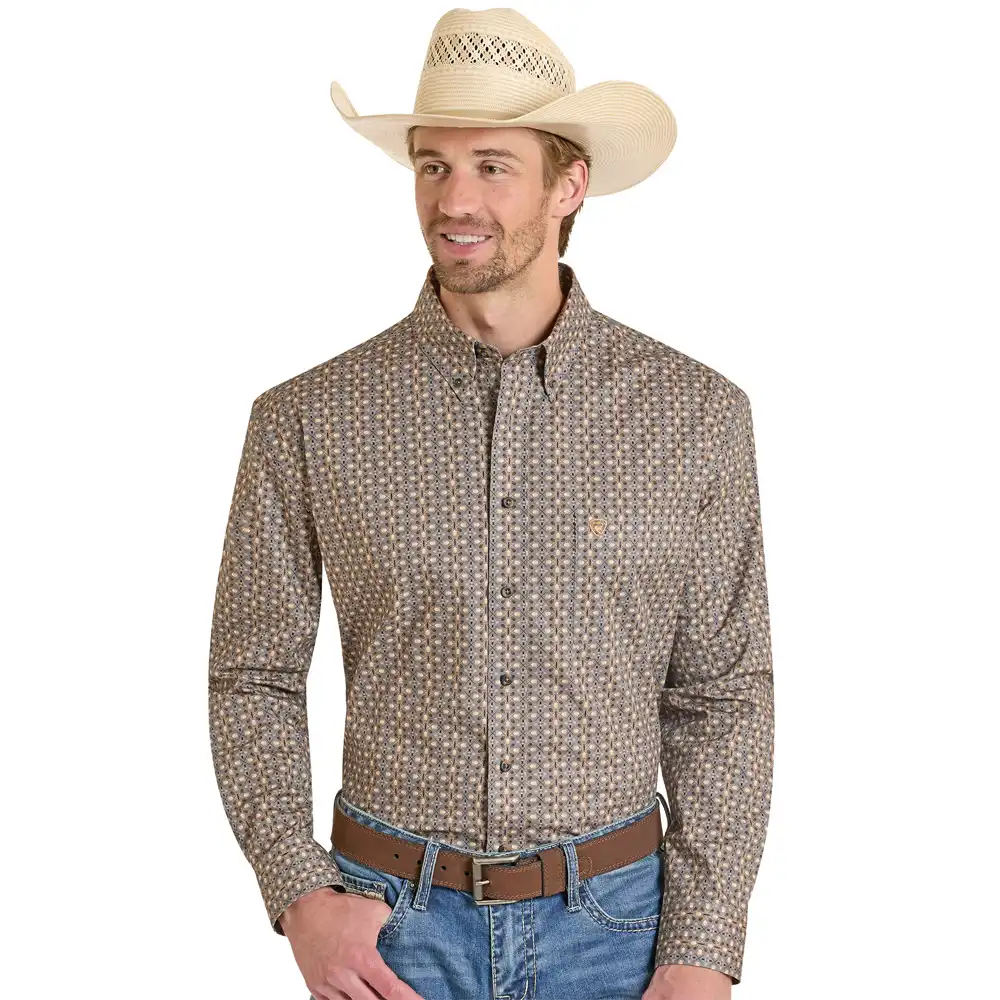 rock & roll denim men's long sleeve shirt brown