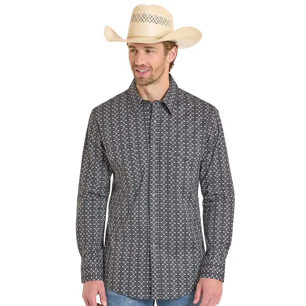 men's long sleeve shirt geometric printed black