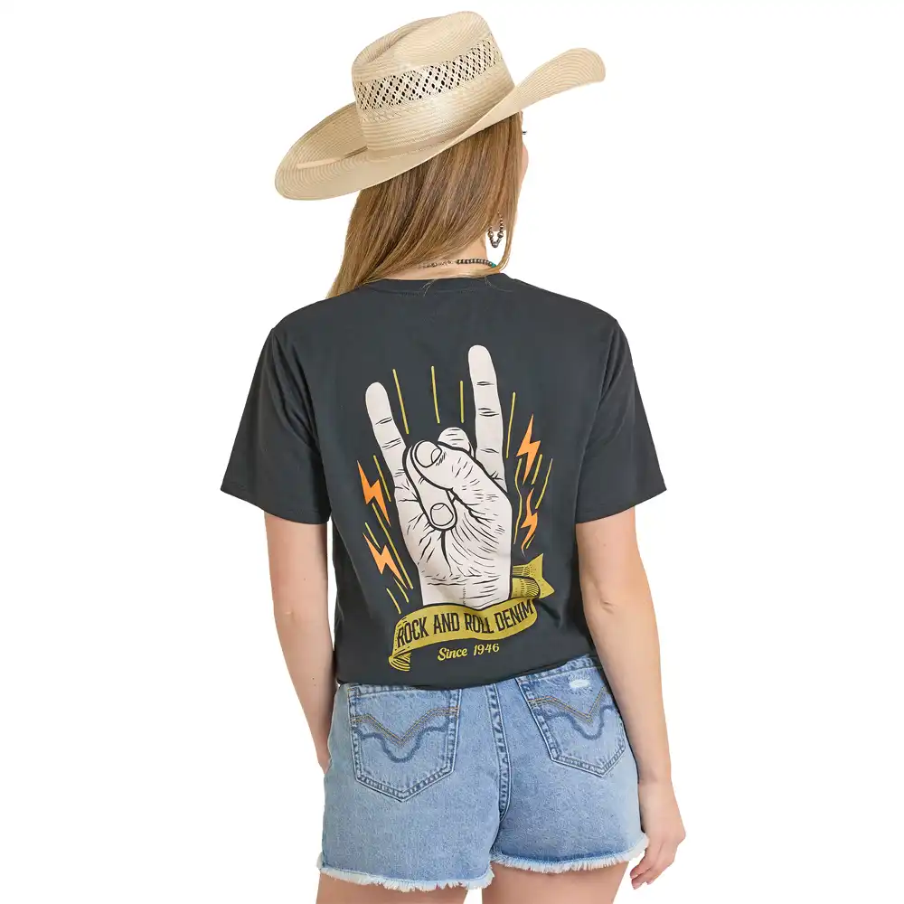 rock & roll denim graphic tee shirt black
