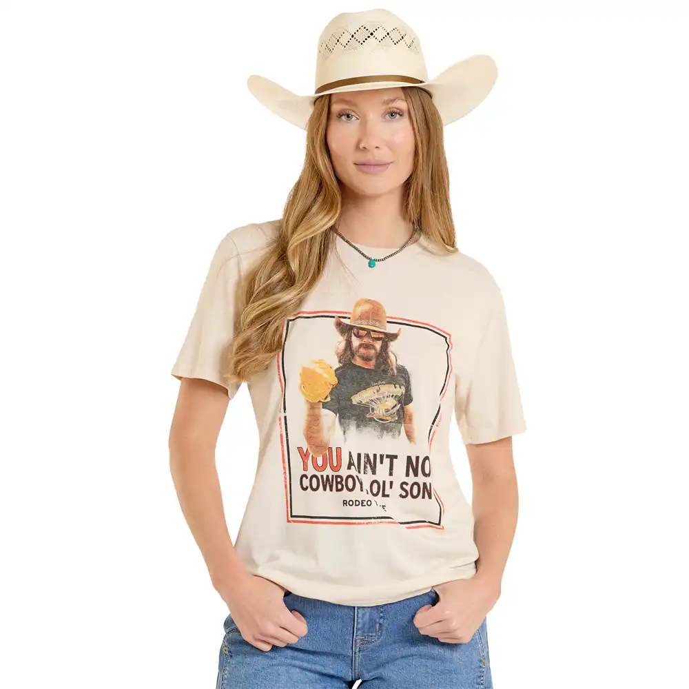 rock & roll denim graphic tee shirt natural