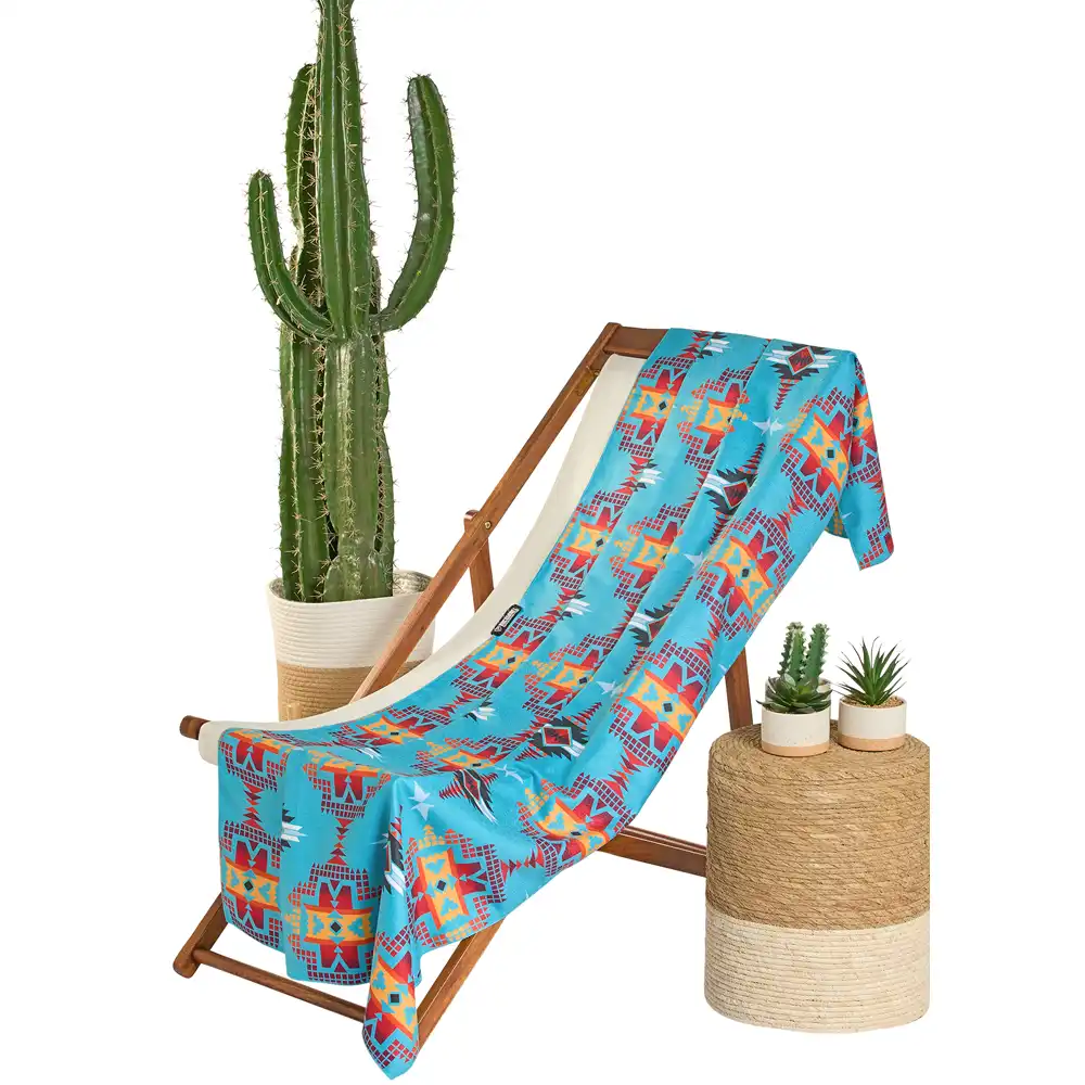 rock & roll denim aztec towel turquoise