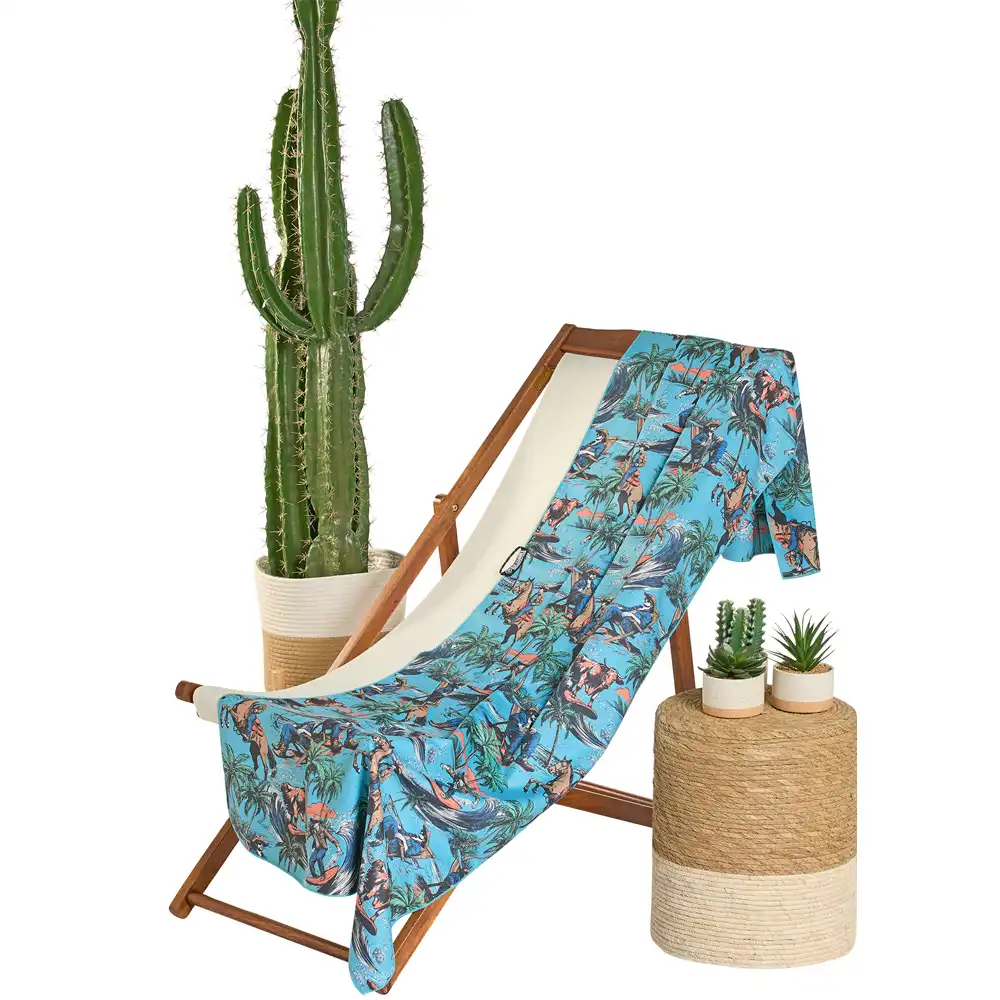 rock & roll denim microfiber towel turquoise