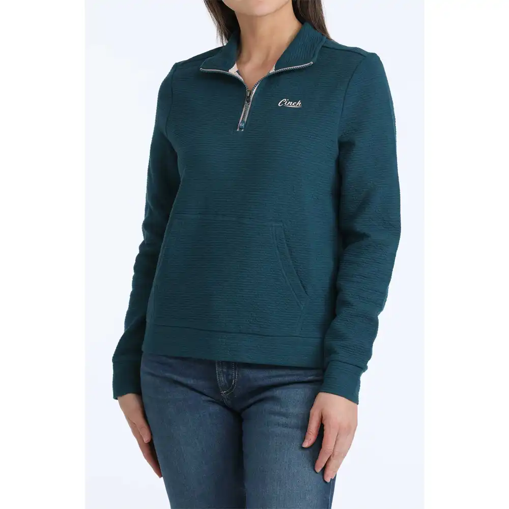cinch women's 1/4 zip pullover teal
