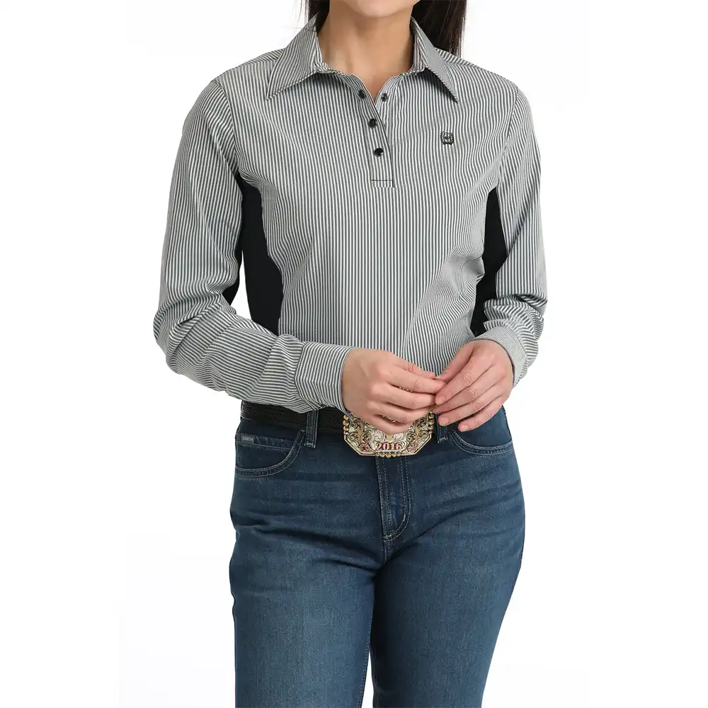 cinch women's long sleeve striped shirt black