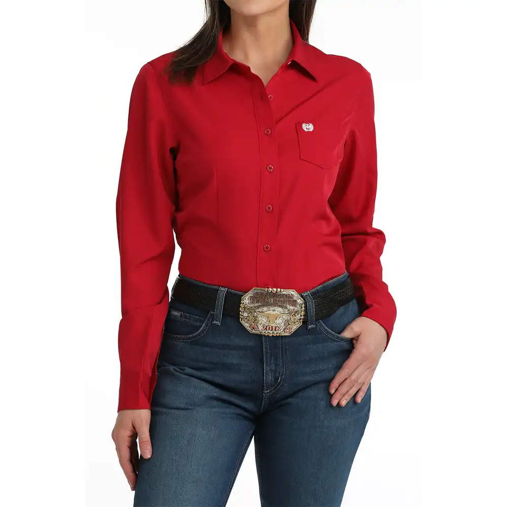 cinch women's long sleeve shirt red