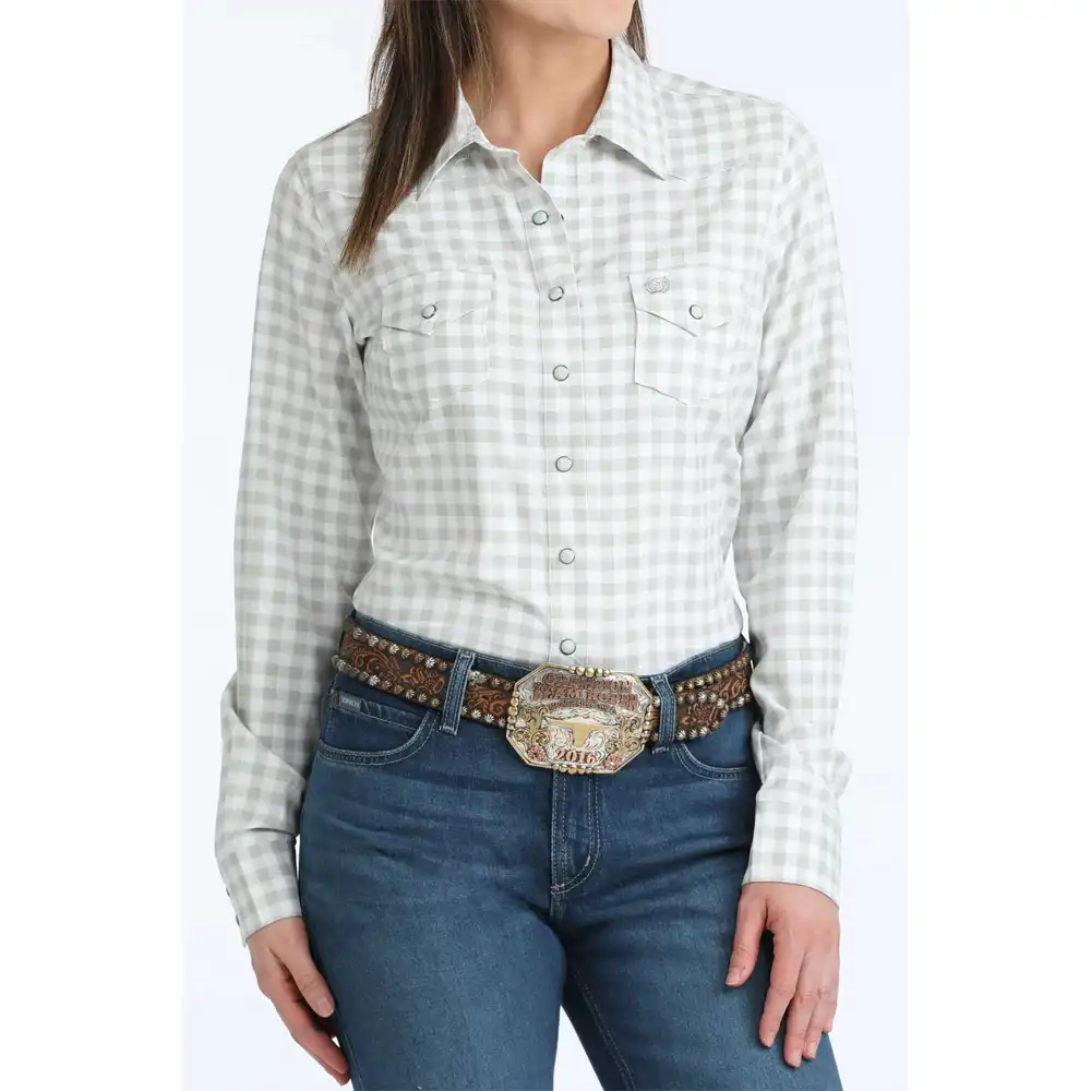 cinch women's long sleeve shirt white plaid