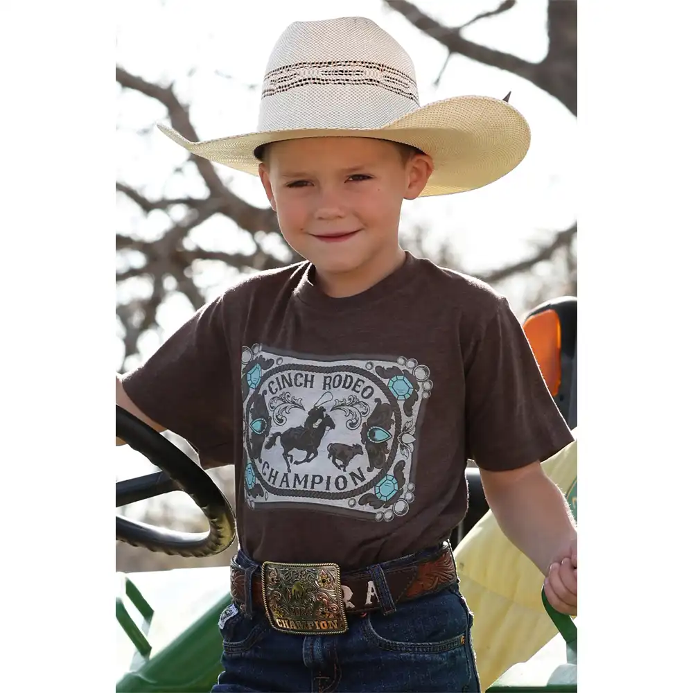 cinch boy's brand tee shirt brown