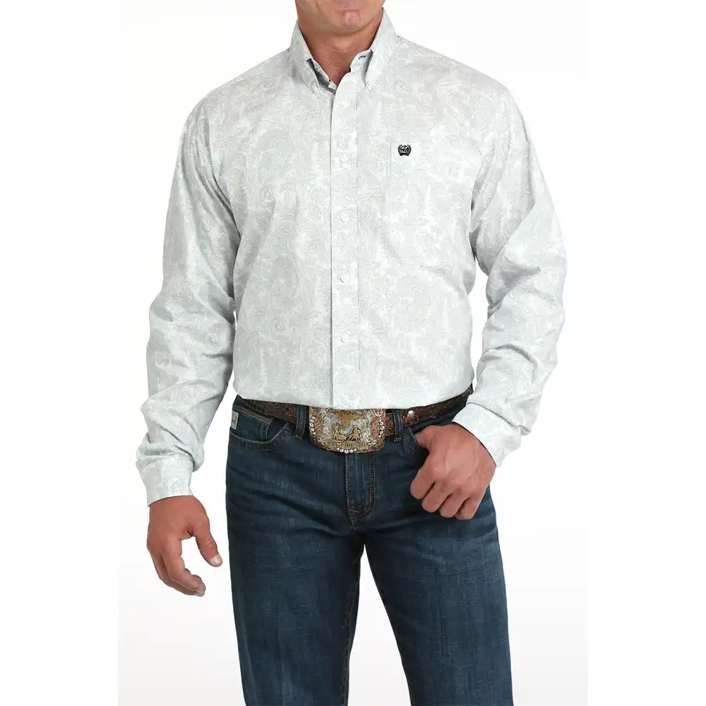 cinch men's long sleeve shirt white