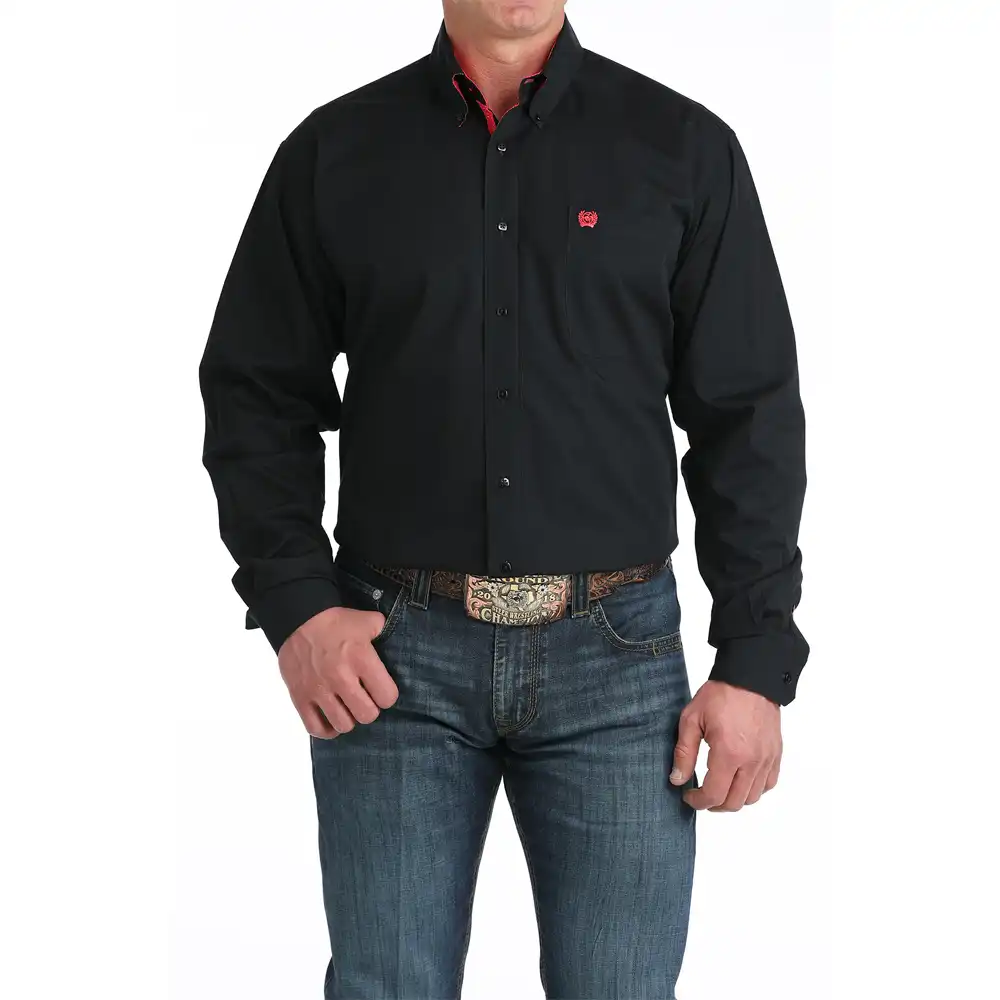 cinch men's long sleeve shirt black and pink