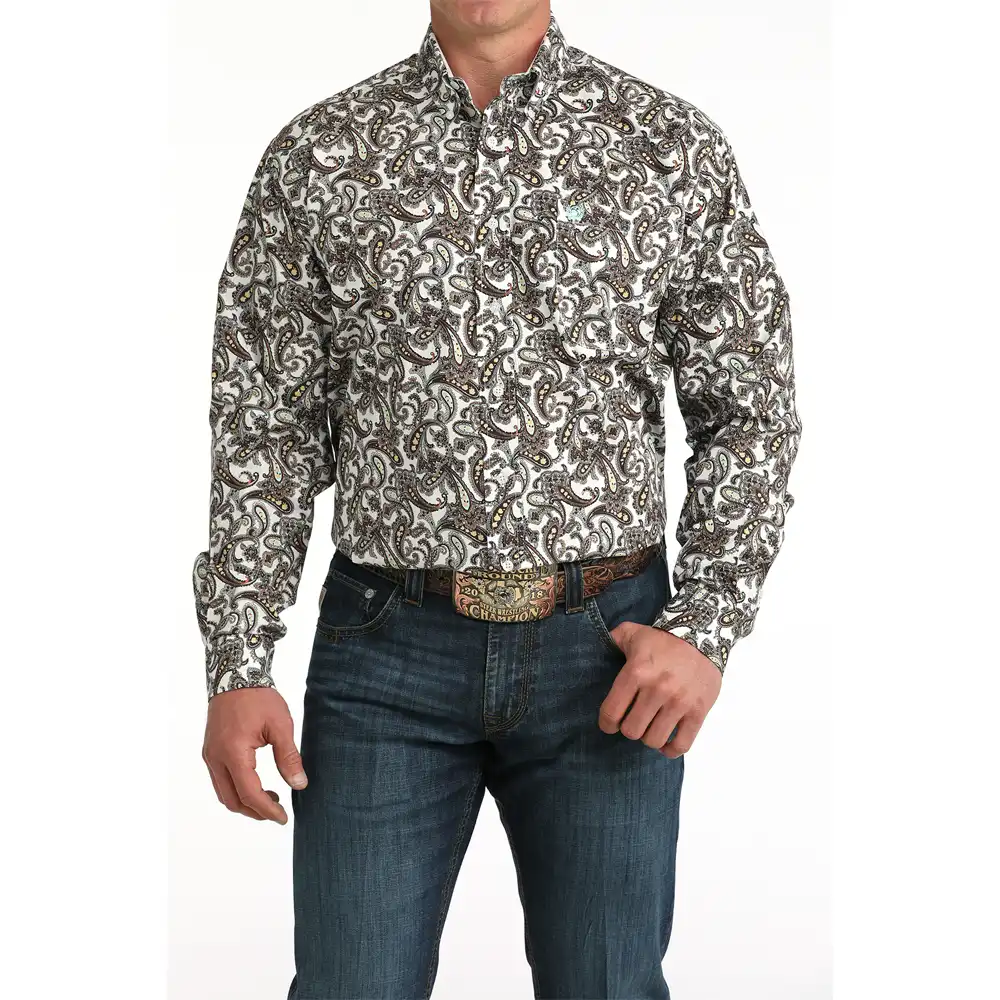 cinch men's long sleeve paisley shirt