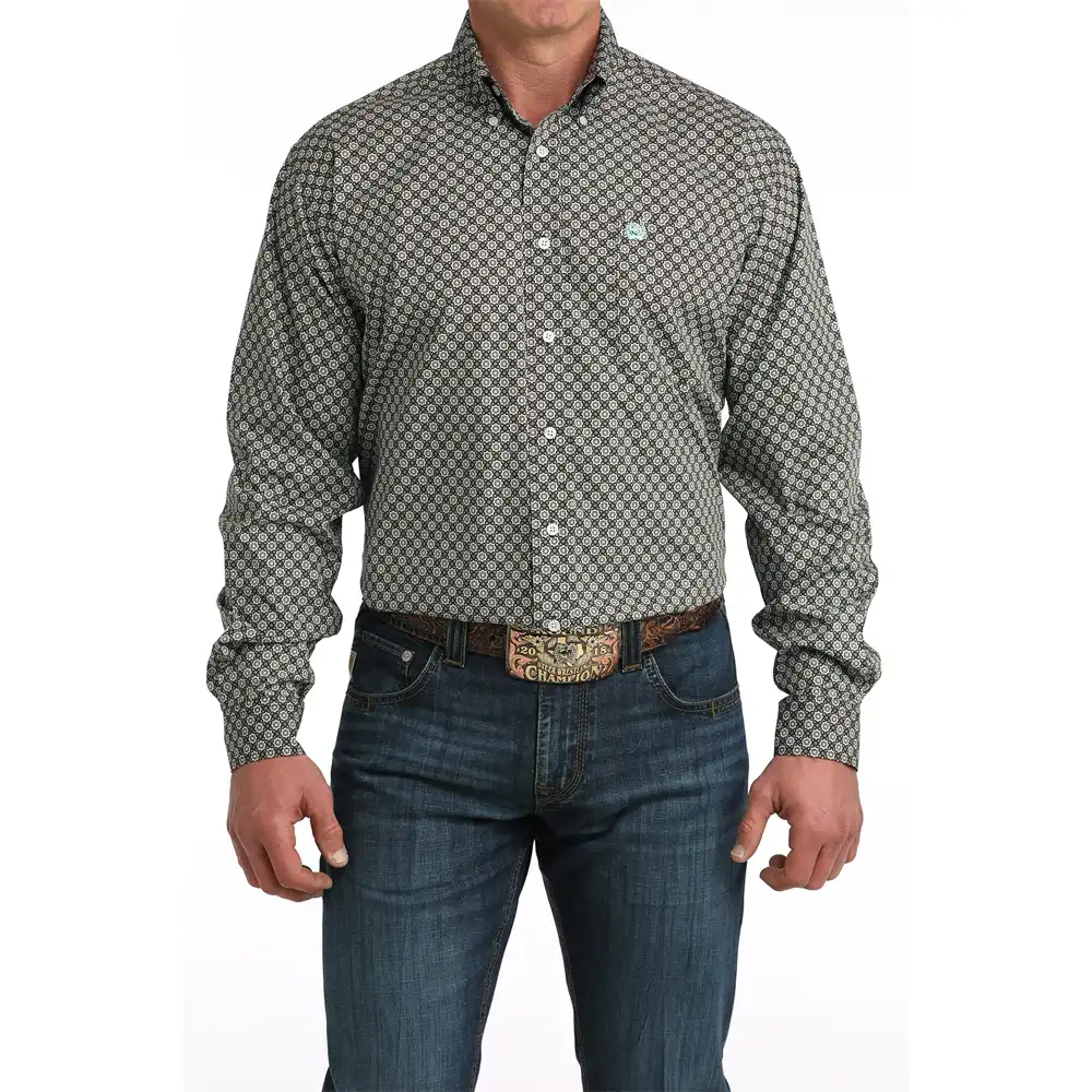 cinch men's long sleeve shirt brown and turquoise