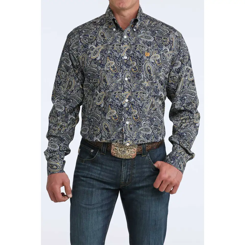 men's long sleeve shirt blue paisley