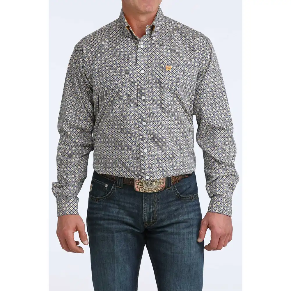 cinch men's long sleeve shirt grey gold