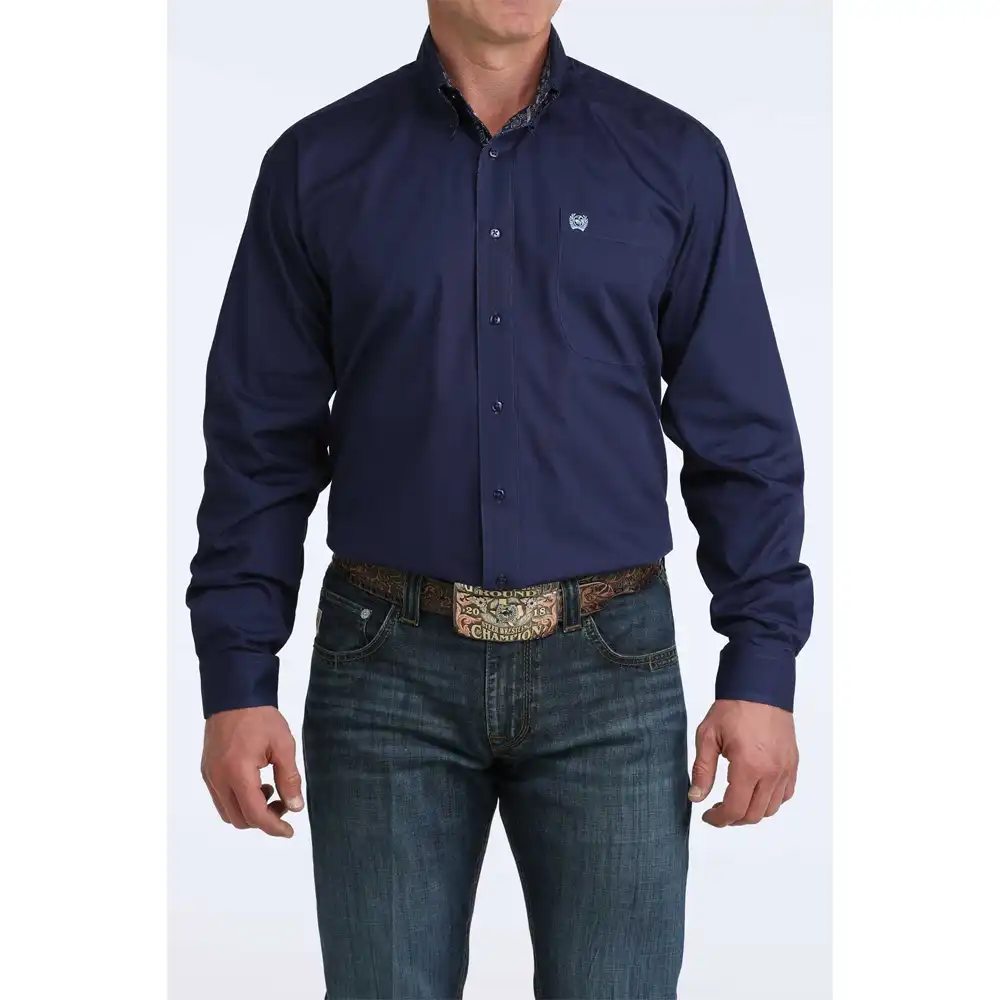 cinch men's long sleeve shirt navy