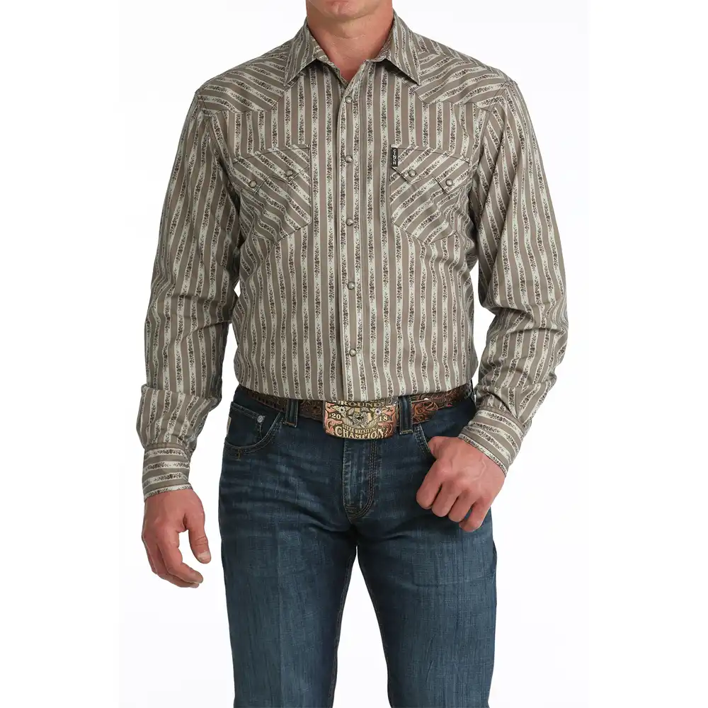 cinch men's long sleeve shirt stone