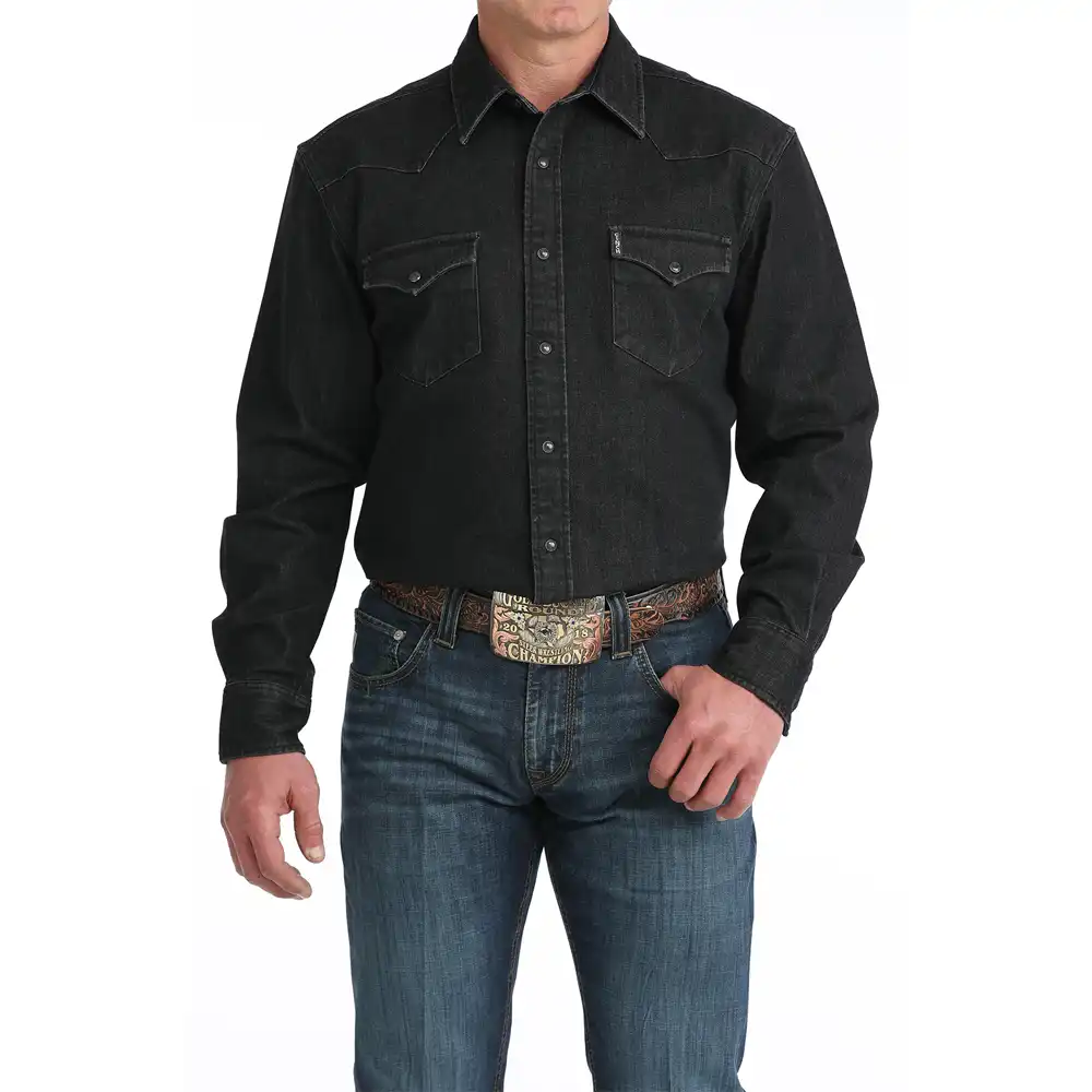 cinch men's long sleeve shirt black denim