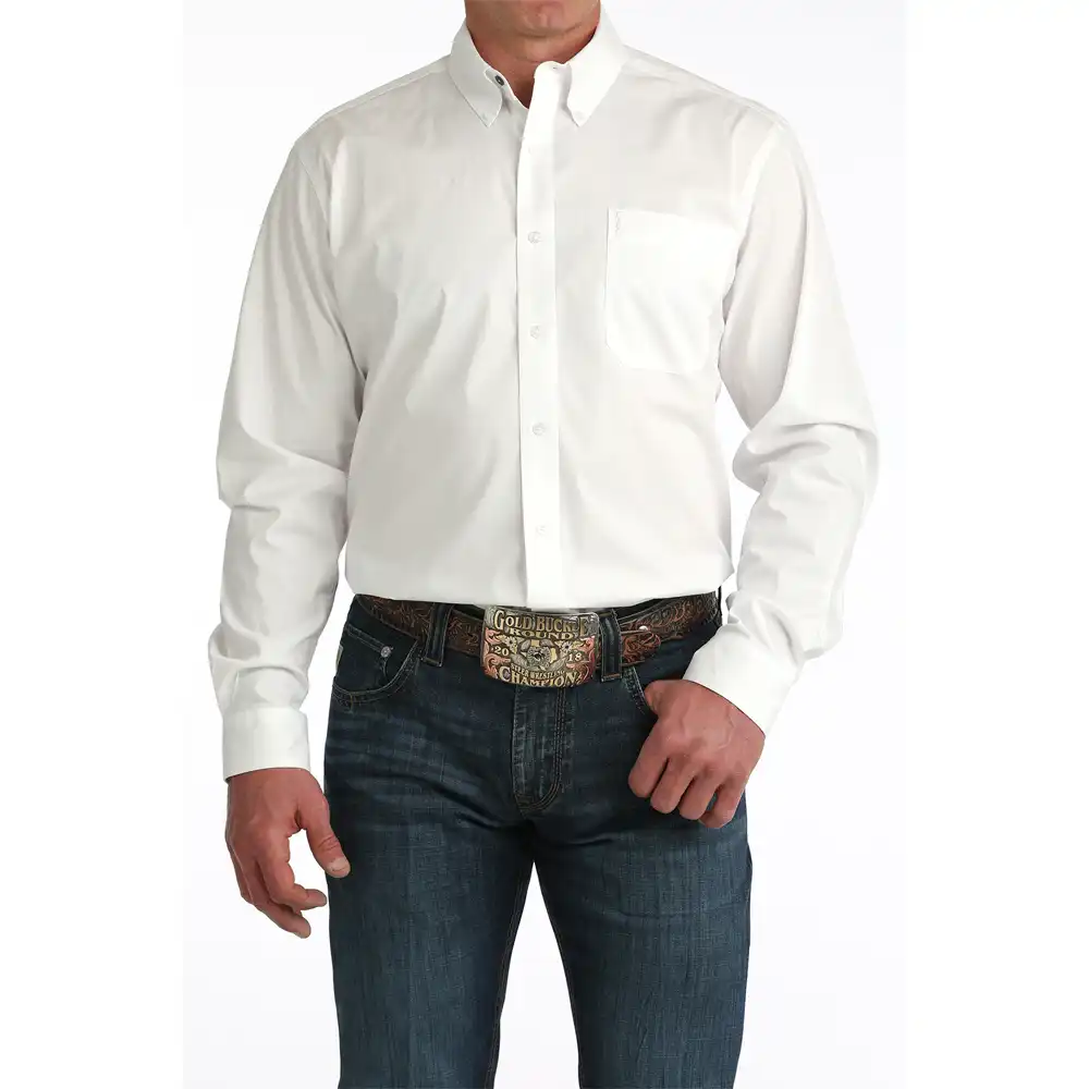 cinch men's long sleeve shirt white