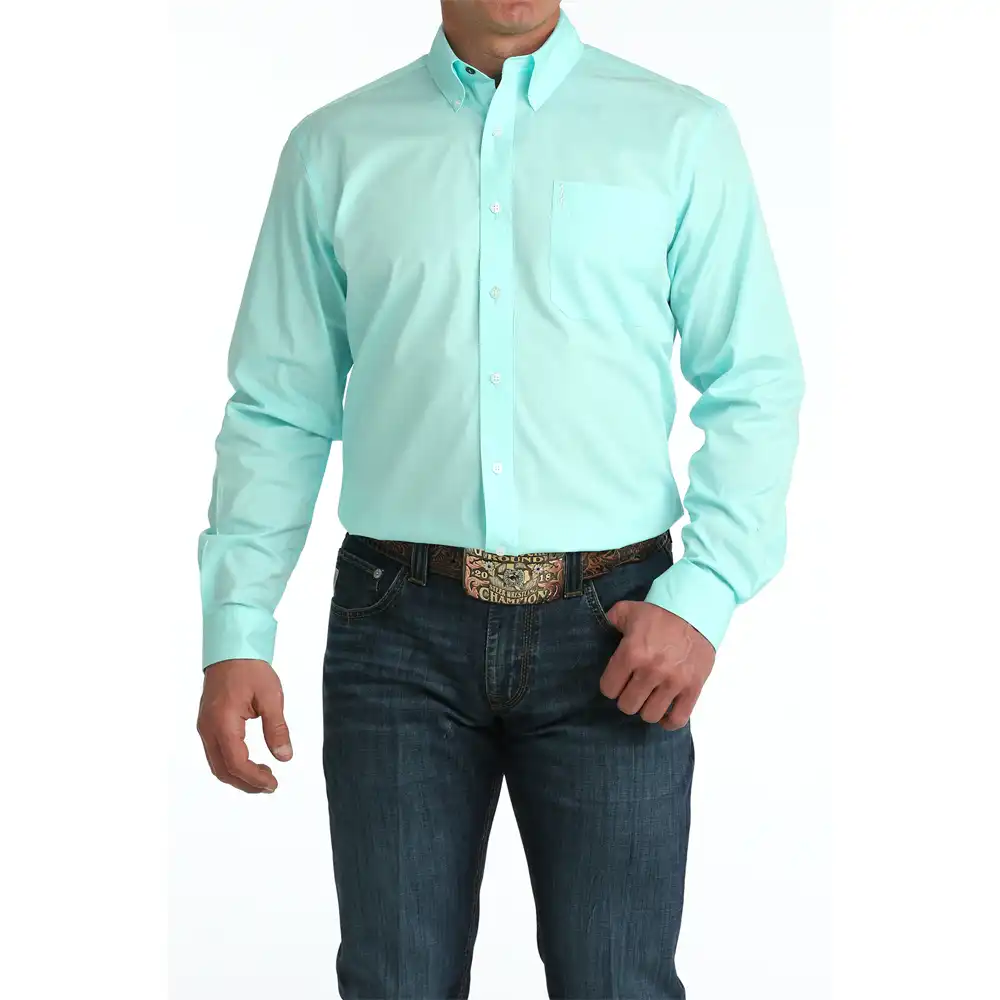 cinch men's long sleeve shirt solid mint