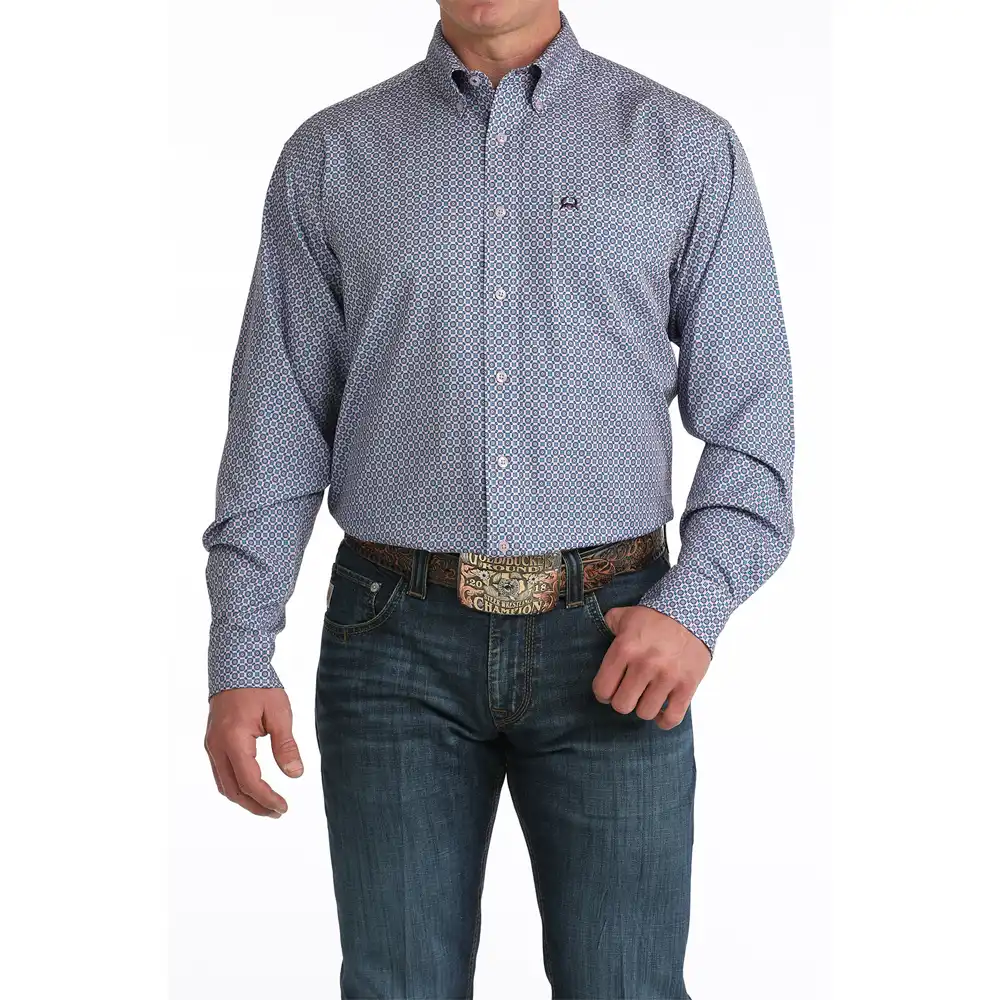 cinch men's long sleeve shirt blue patterned