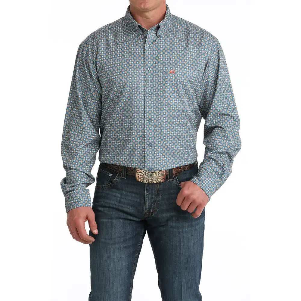 cinch men's long sleeve shirt blue