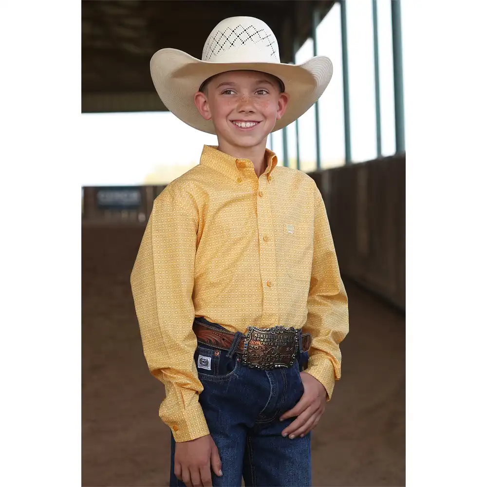 cinch boy's long sleeve shirt gold