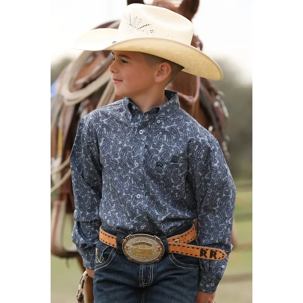 cinch boy's long sleeve shirt navy