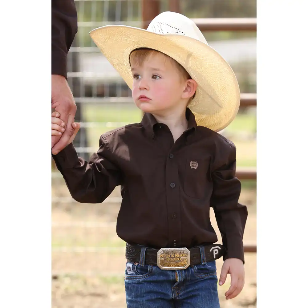 cinch boy's long sleeve shirt solid brown