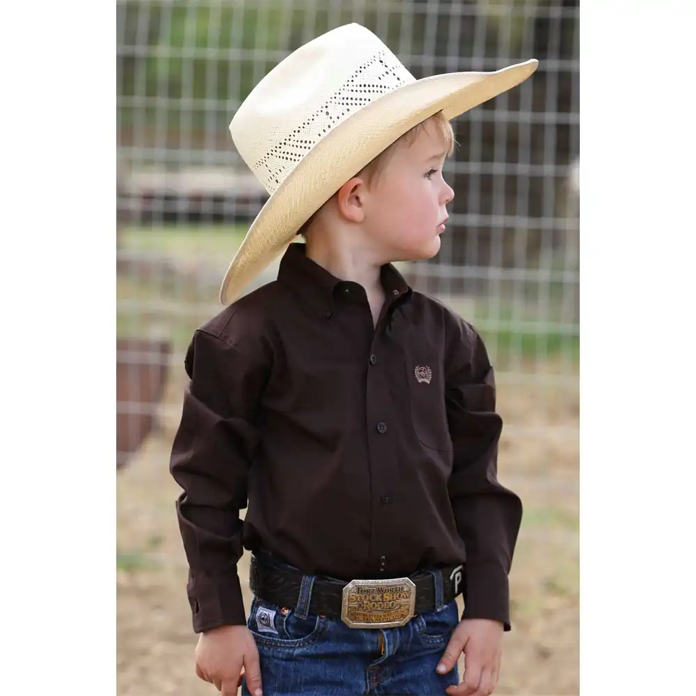 cinch boy's long sleeve shirt brown