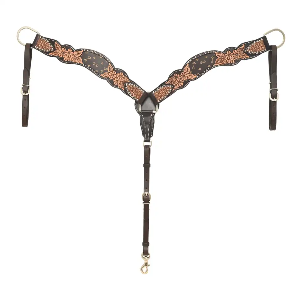 Orlov Hill Hand-Tooled Oak Floral Leather Roping Breast Collar - Brown