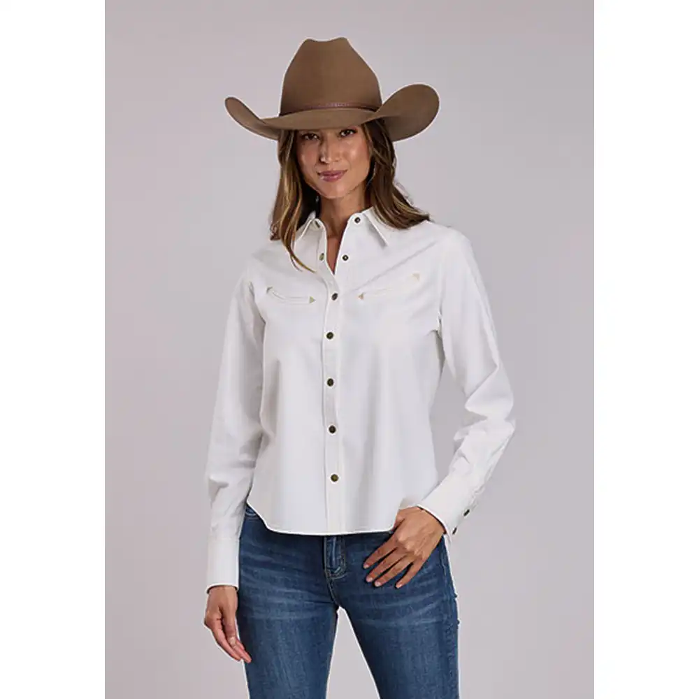 roper women's long sleeve shirt white