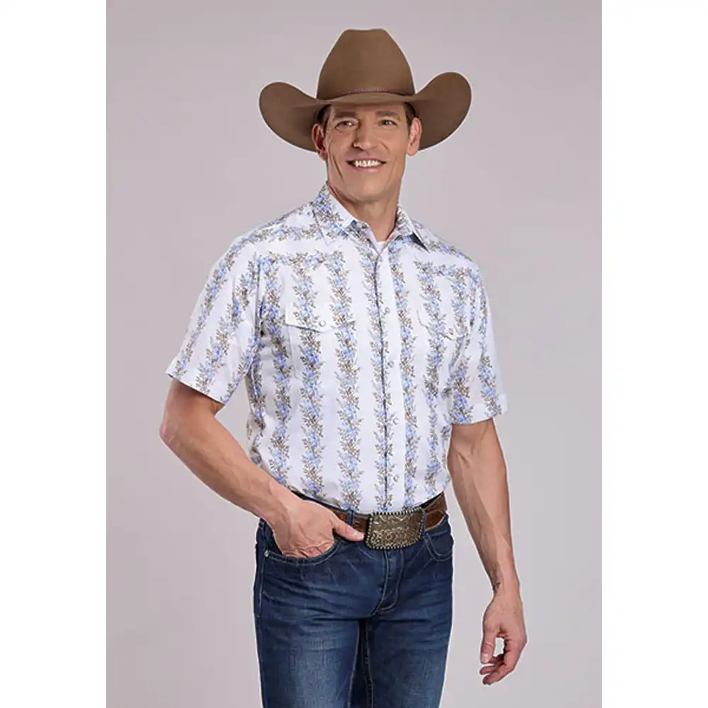 roper men's short sleeve shirt white